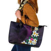 Hawaiian Plumeria-Polynesian Art Tattoo Mauve Color Leather Tote Bag