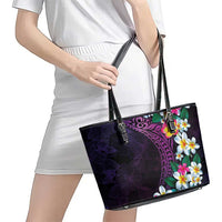 Hawaiian Plumeria-Polynesian Art Tattoo Mauve Color Leather Tote Bag