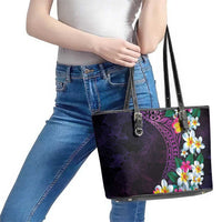 Hawaiian Plumeria-Polynesian Art Tattoo Mauve Color Leather Tote Bag