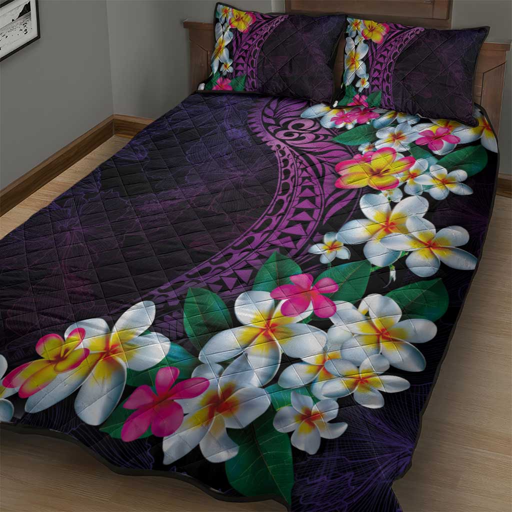 Hawaiian Plumeria-Polynesian Art Tattoo Mauve Color Quilt Bed Set