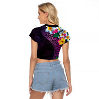 Hawaiian Plumeria-Polynesian Art Tattoo Mauve Color Raglan Cropped T Shirt
