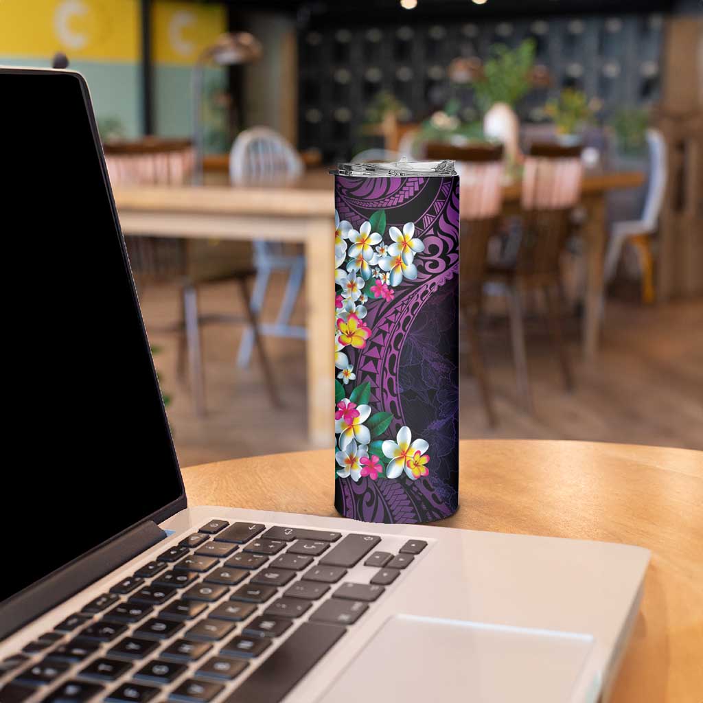 Hawaiian Plumeria-Polynesian Art Tattoo Mauve Color Skinny Tumbler
