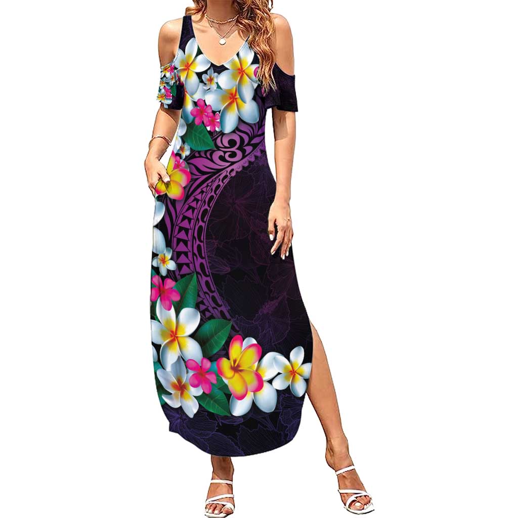 Hawaiian Plumeria-Polynesian Art Tattoo Mauve Color Summer Maxi Dress