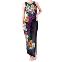 Hawaiian Plumeria-Polynesian Art Tattoo Mauve Color Tank Maxi Dress