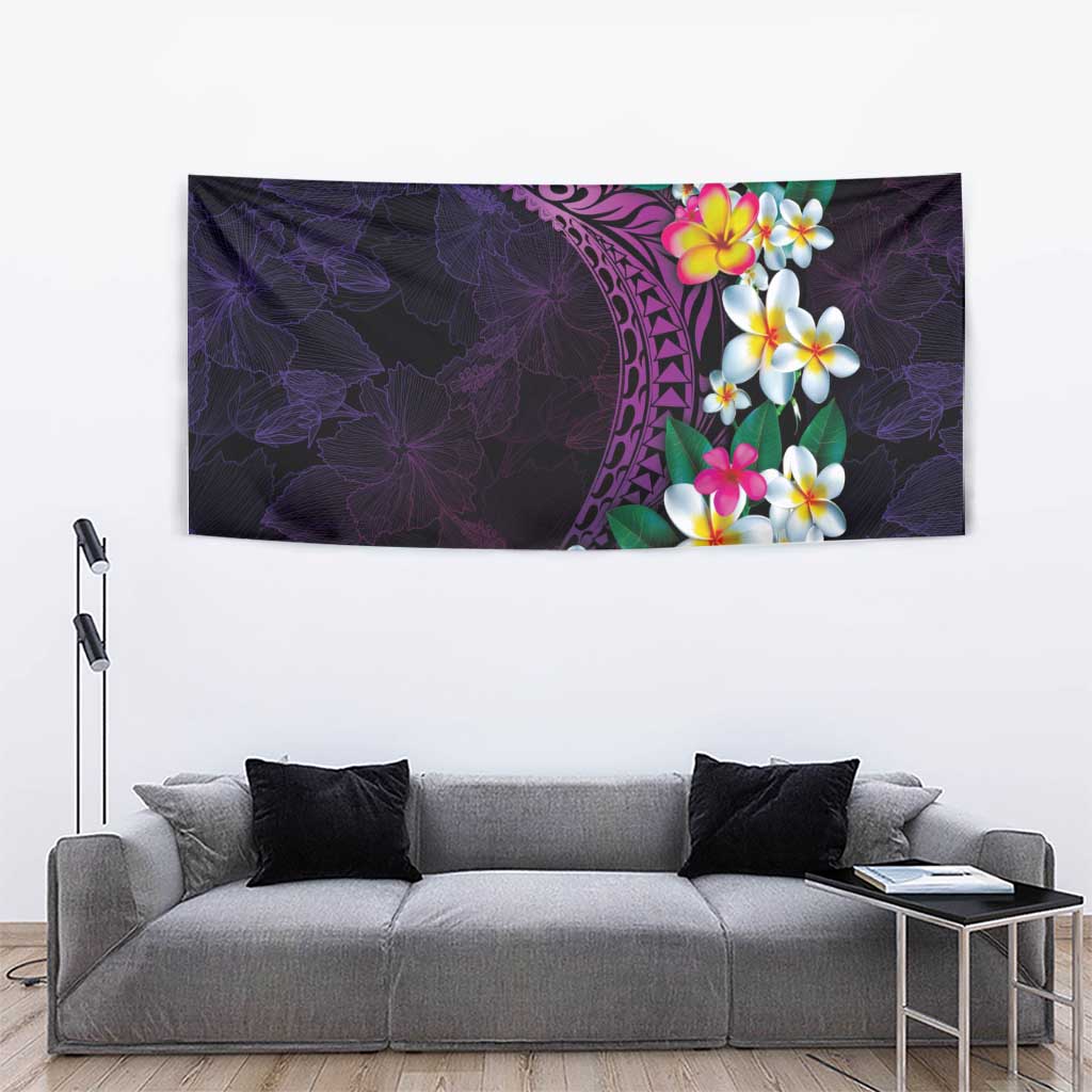 Hawaiian Plumeria-Polynesian Art Tattoo Mauve Color Tapestry
