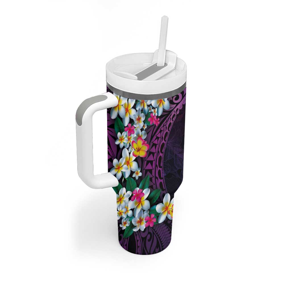 Hawaiian Plumeria-Polynesian Art Tattoo Mauve Color Tumbler With Handle