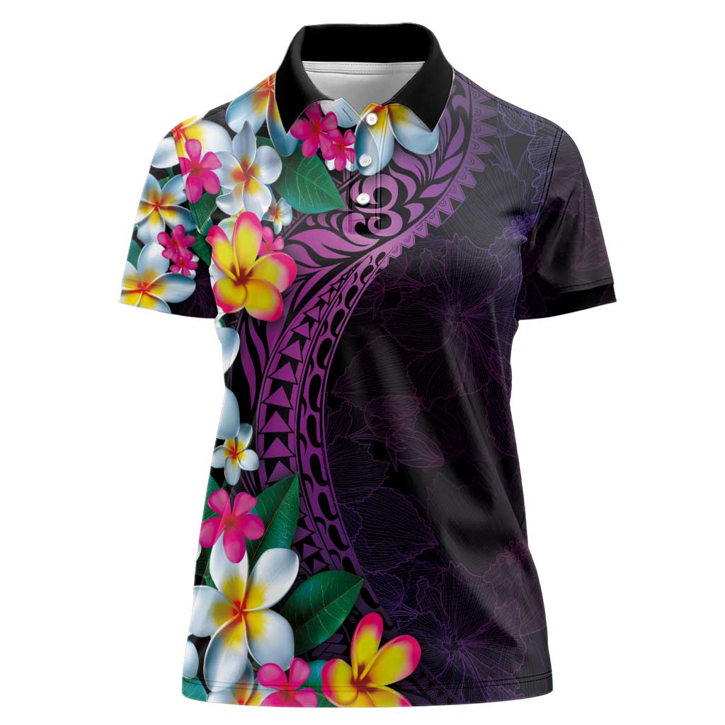 Hawaiian Plumeria-Polynesian Art Tattoo Mauve Color Women Polo Shirt LT03 Female Purple - Polynesian Pride