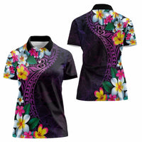 Hawaiian Plumeria-Polynesian Art Tattoo Mauve Color Women Polo Shirt LT03 - Polynesian Pride