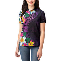 Hawaiian Plumeria-Polynesian Art Tattoo Mauve Color Women Polo Shirt LT03 - Polynesian Pride