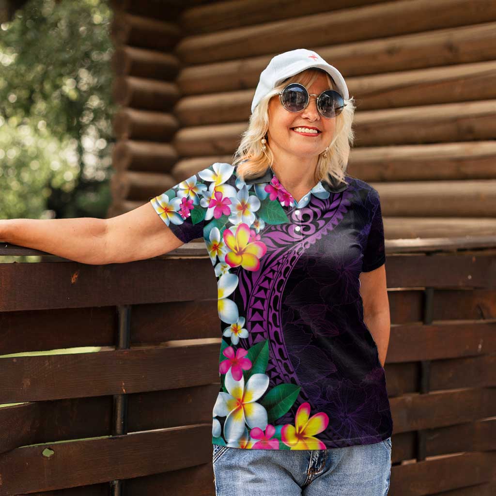 Hawaiian Plumeria-Polynesian Art Tattoo Mauve Color Women Polo Shirt LT03 - Polynesian Pride
