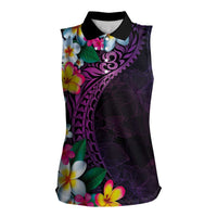 Hawaiian Plumeria-Polynesian Art Tattoo Mauve Color Women Sleeveless Polo Shirt LT03 Female Purple - Polynesian Pride