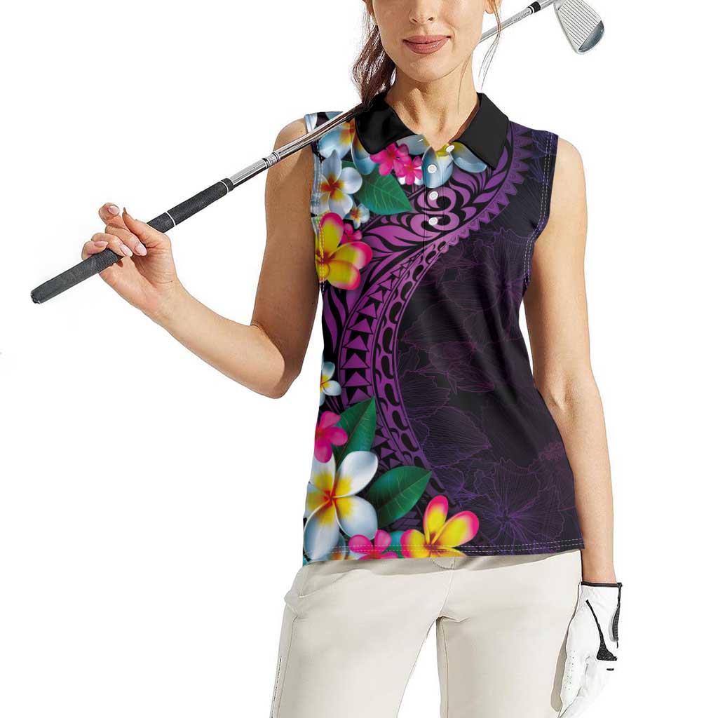 Hawaiian Plumeria-Polynesian Art Tattoo Mauve Color Women Sleeveless Polo Shirt LT03 - Polynesian Pride