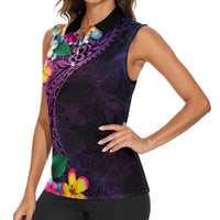 Hawaiian Plumeria-Polynesian Art Tattoo Mauve Color Women Sleeveless Polo Shirt LT03 - Polynesian Pride