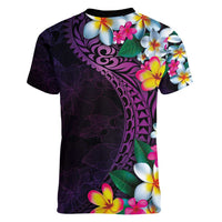 Hawaiian Plumeria-Polynesian Art Tattoo Mauve Color Women V-Neck T-Shirt LT03 - Polynesian Pride