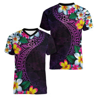 Hawaiian Plumeria-Polynesian Art Tattoo Mauve Color Women V-Neck T-Shirt LT03 - Polynesian Pride