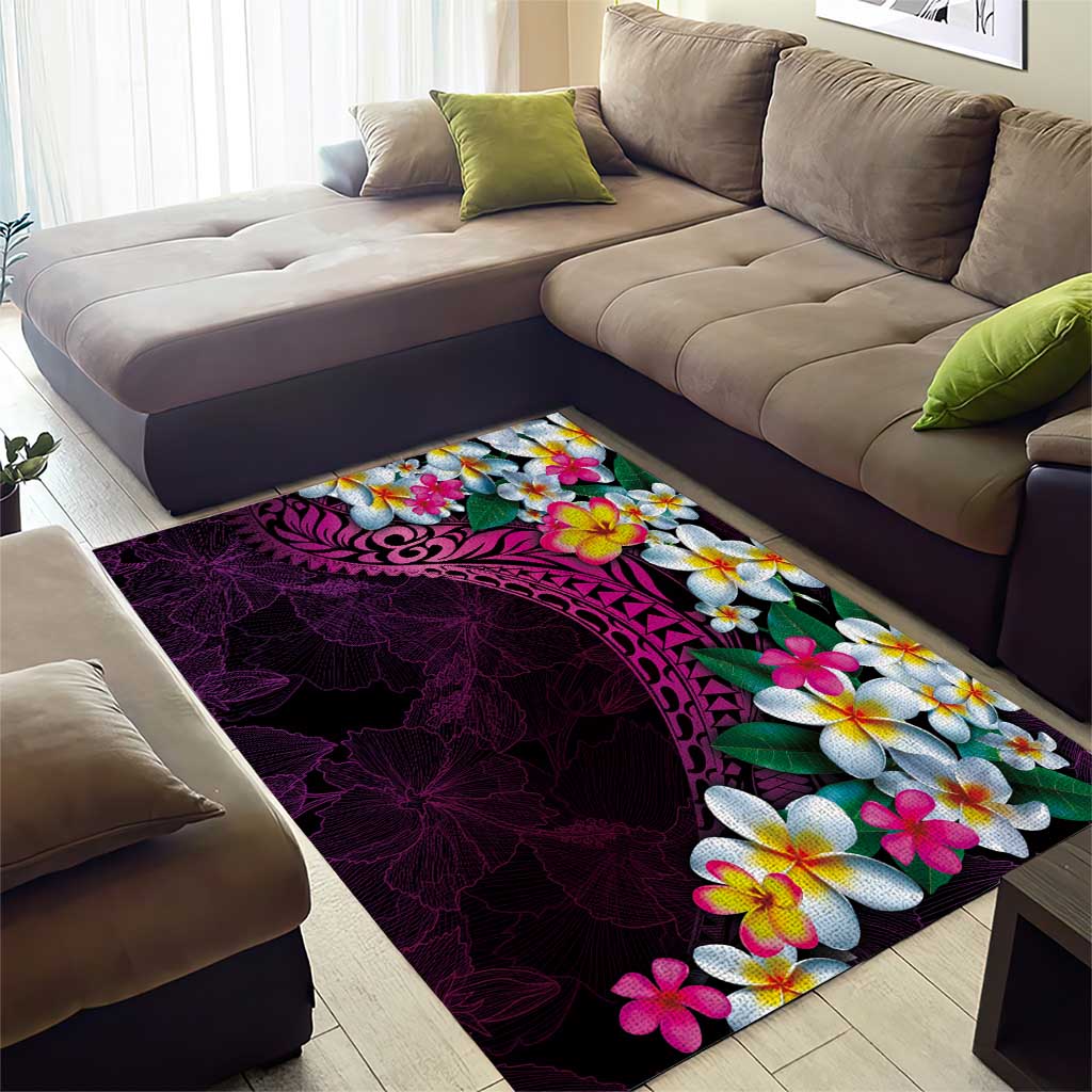 Hawaiian Plumeria-Polynesian Art Tattoo Plum Pink Color Area Rug