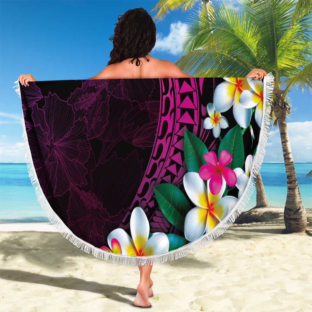 Hawaiian Plumeria-Polynesian Art Tattoo Plum Pink Color Beach Blanket