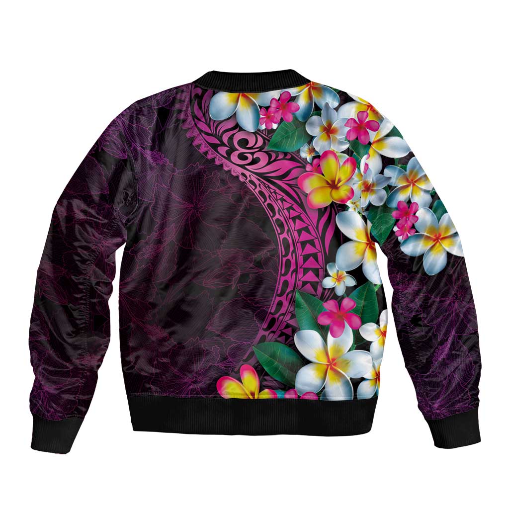 Hawaiian Plumeria-Polynesian Art Tattoo Plum Pink Color Bomber Jacket LT03 - Polynesian Pride