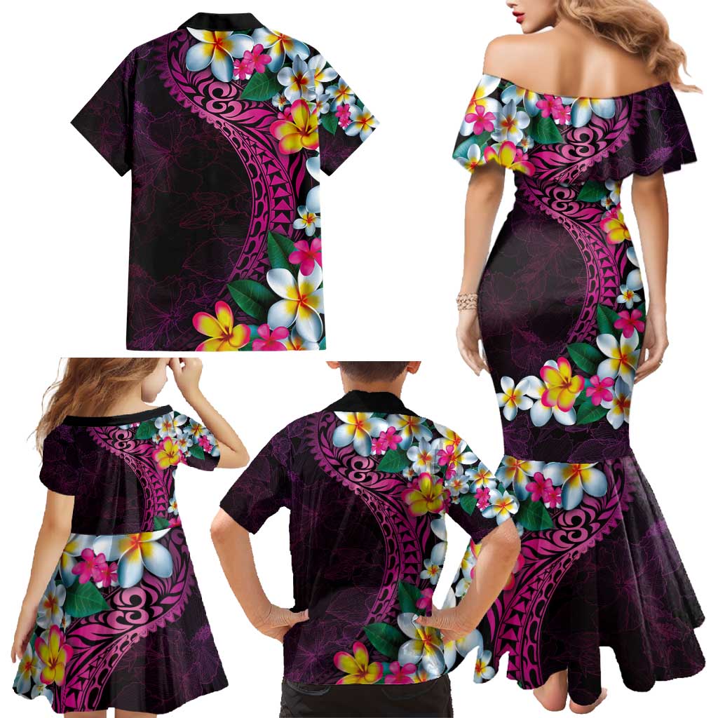 Hawaiian Plumeria-Polynesian Art Tattoo Plum Pink Color Family Matching Mermaid Dress and Hawaiian Shirt LT03 - Polynesian Pride