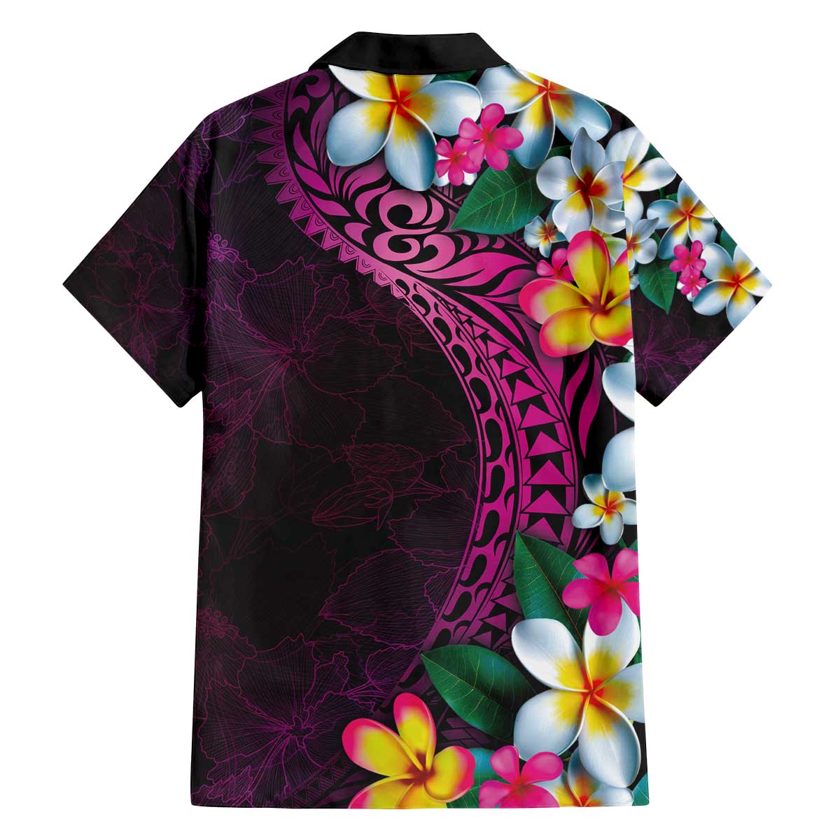 Hawaiian Plumeria-Polynesian Art Tattoo Plum Pink Color Family Matching Off The Shoulder Long Sleeve Dress and Hawaiian Shirt