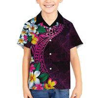 Hawaiian Plumeria-Polynesian Art Tattoo Plum Pink Color Family Matching Puletasi and Hawaiian Shirt LT03 Son's Shirt Pink - Polynesian Pride