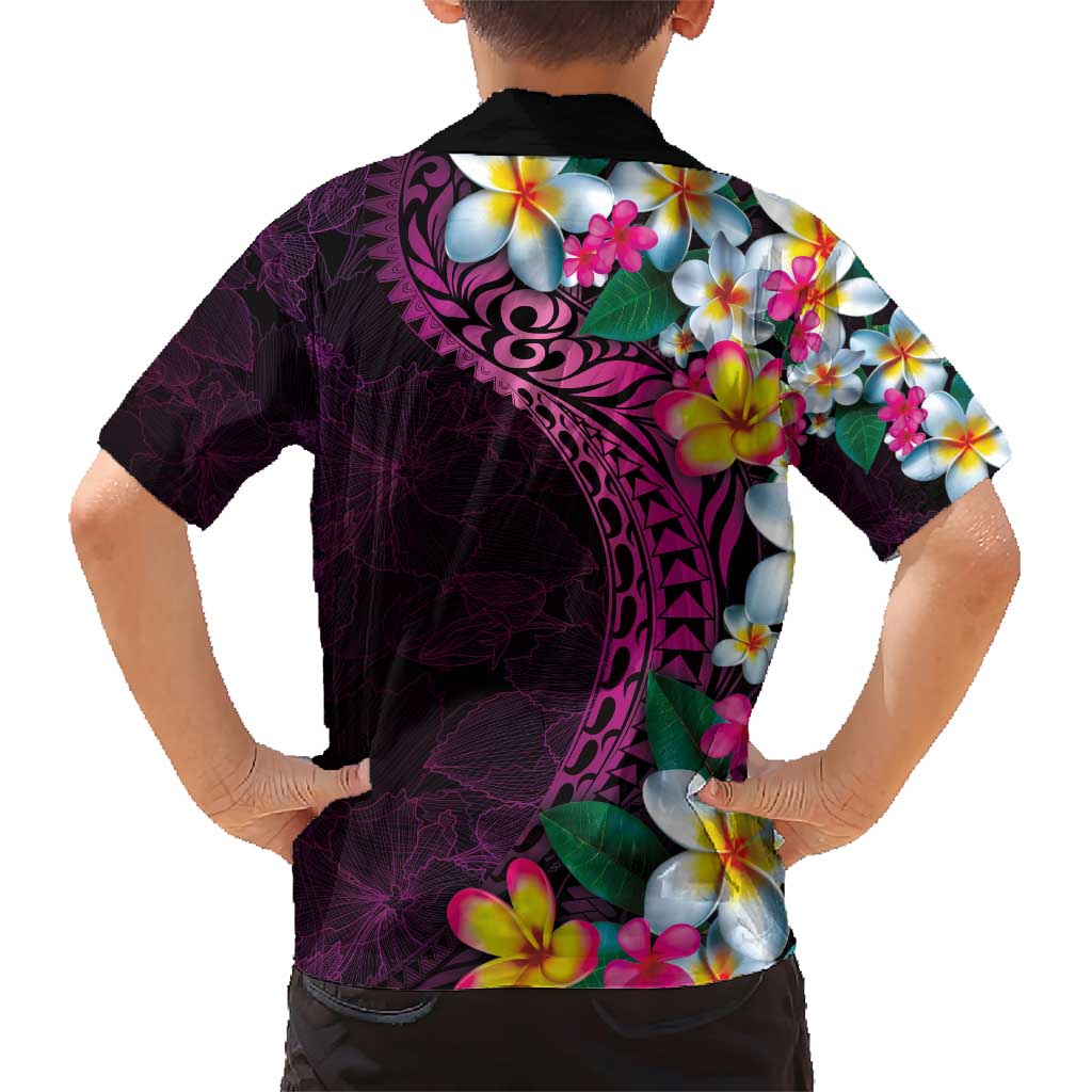 Hawaiian Plumeria-Polynesian Art Tattoo Plum Pink Color Family Matching Short Sleeve Bodycon Dress and Hawaiian Shirt LT03 - Polynesian Pride