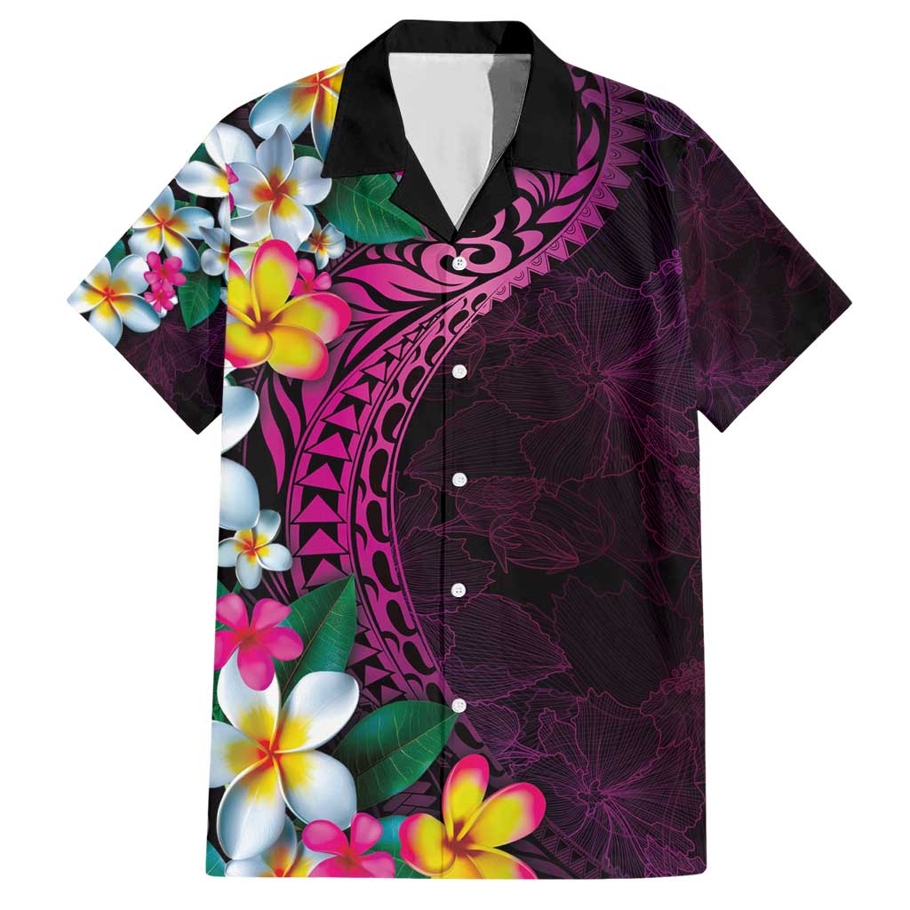 Hawaiian Plumeria-Polynesian Art Tattoo Plum Pink Color Family Matching Short Sleeve Bodycon Dress and Hawaiian Shirt LT03 Dad's Shirt - Short Sleeve Pink - Polynesian Pride