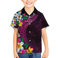 Hawaiian Plumeria-Polynesian Art Tattoo Plum Pink Color Family Matching Short Sleeve Bodycon Dress and Hawaiian Shirt LT03 Son's Shirt Pink - Polynesian Pride