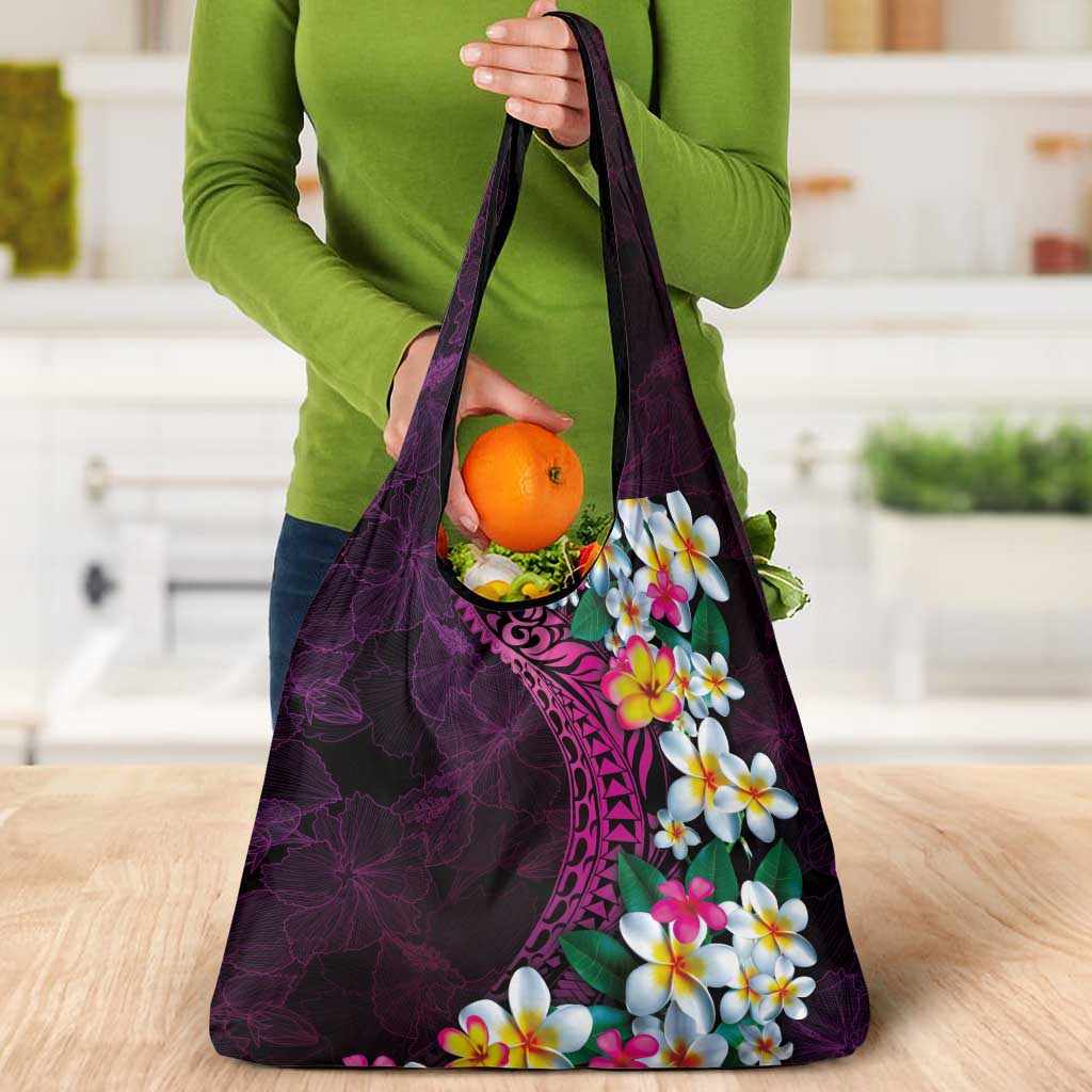 Hawaiian Plumeria-Polynesian Art Tattoo Plum Pink Color Grocery Bag