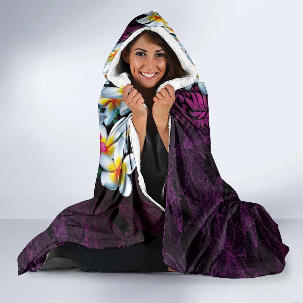 Hawaiian Plumeria-Polynesian Art Tattoo Plum Pink Color Hooded Blanket