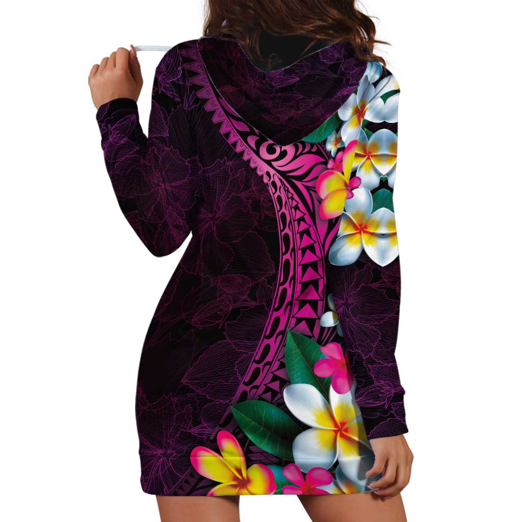 Hawaiian Plumeria-Polynesian Art Tattoo Plum Pink Color Hoodie Dress