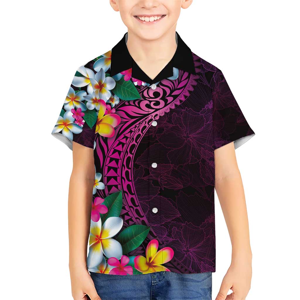 Hawaiian Plumeria-Polynesian Art Tattoo Plum Pink Color Kid Hawaiian Shirt