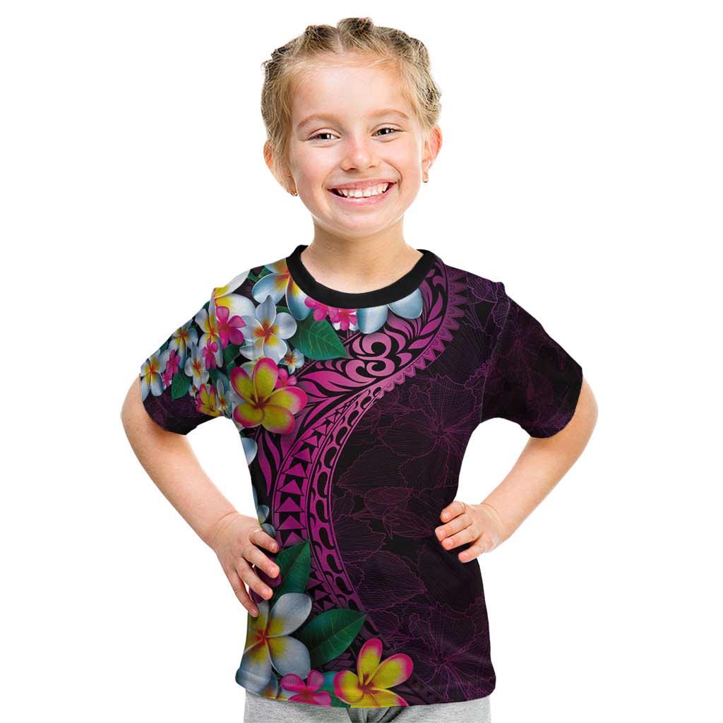 Hawaiian Plumeria-Polynesian Art Tattoo Plum Pink Color Kid T Shirt