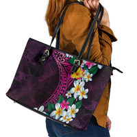 Hawaiian Plumeria-Polynesian Art Tattoo Plum Pink Color Leather Tote Bag