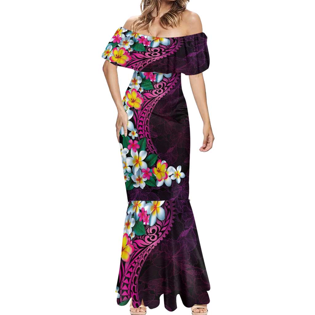 Hawaiian Plumeria-Polynesian Art Tattoo Plum Pink Color Mermaid Dress