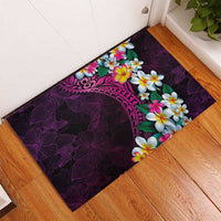 Hawaiian Plumeria-Polynesian Art Tattoo Plum Pink Color Rubber Doormat