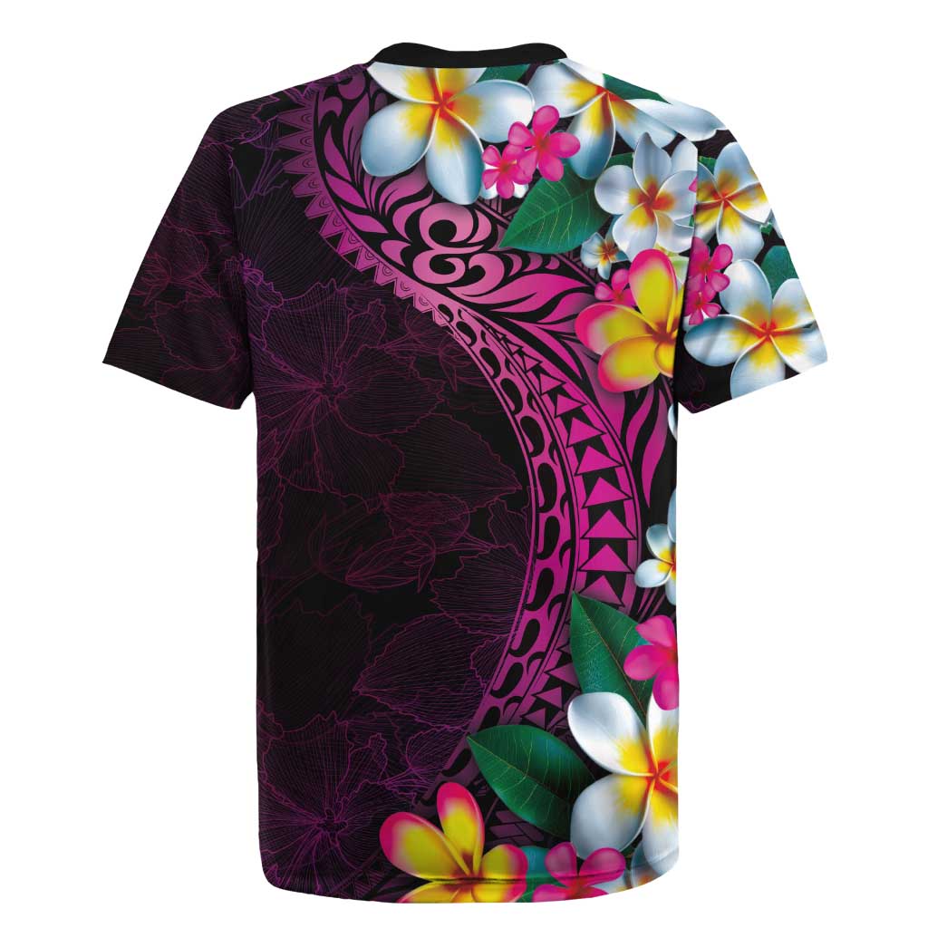 Hawaiian Plumeria-Polynesian Art Tattoo Plum Pink Color Rugby Jersey