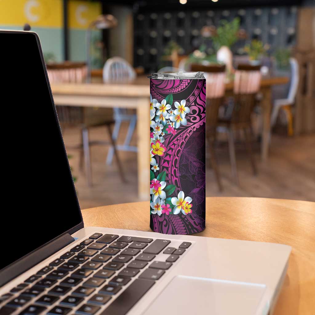 Hawaiian Plumeria-Polynesian Art Tattoo Plum Pink Color Skinny Tumbler