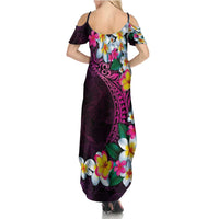 Hawaiian Plumeria-Polynesian Art Tattoo Plum Pink Color Summer Maxi Dress