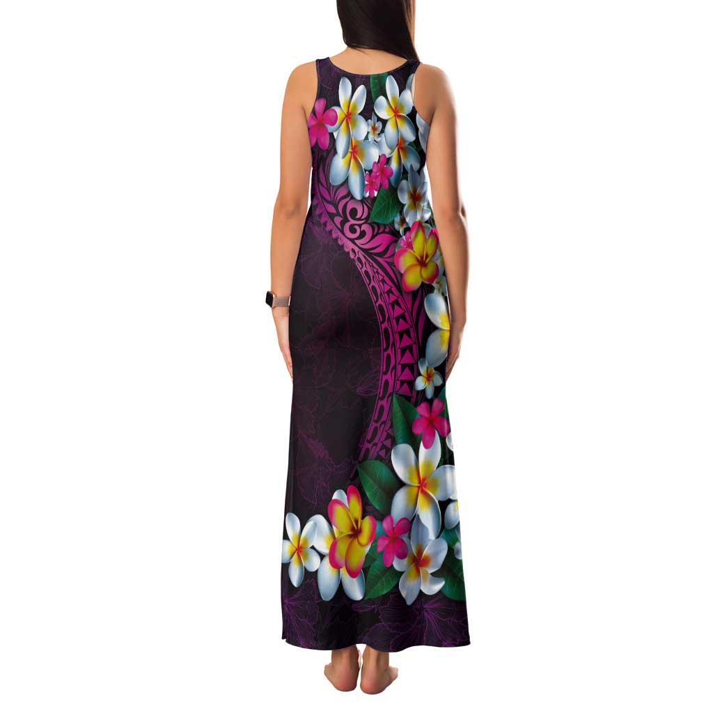Hawaiian Plumeria-Polynesian Art Tattoo Plum Pink Color Tank Maxi Dress