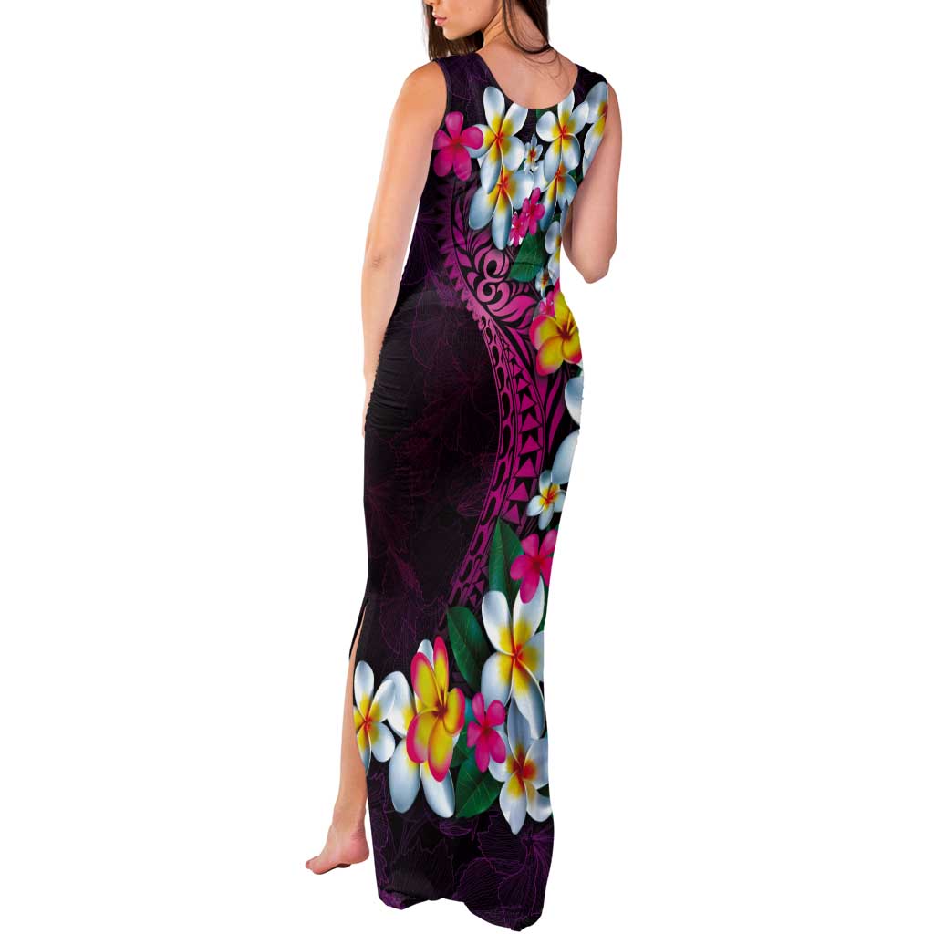 Hawaiian Plumeria-Polynesian Art Tattoo Plum Pink Color Tank Maxi Dress