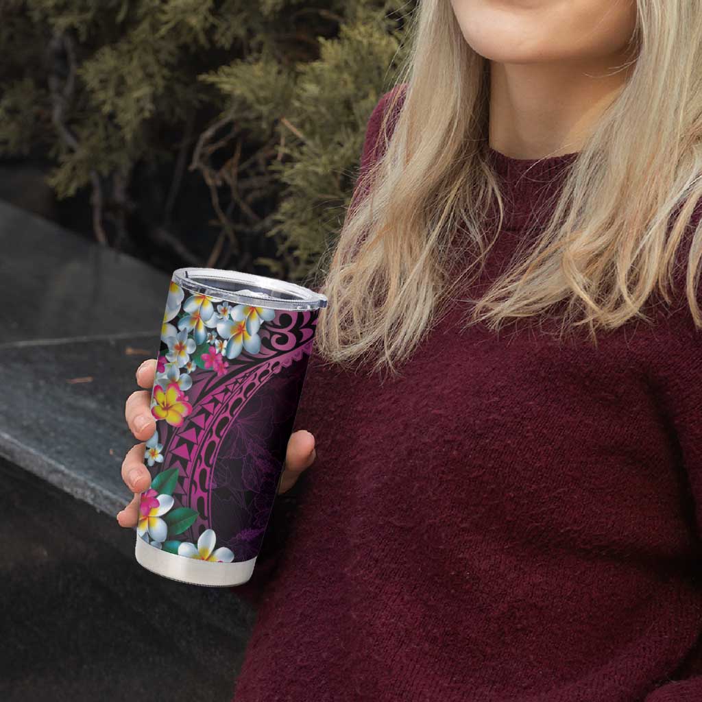 Hawaiian Plumeria-Polynesian Art Tattoo Plum Pink Color Tumbler Cup