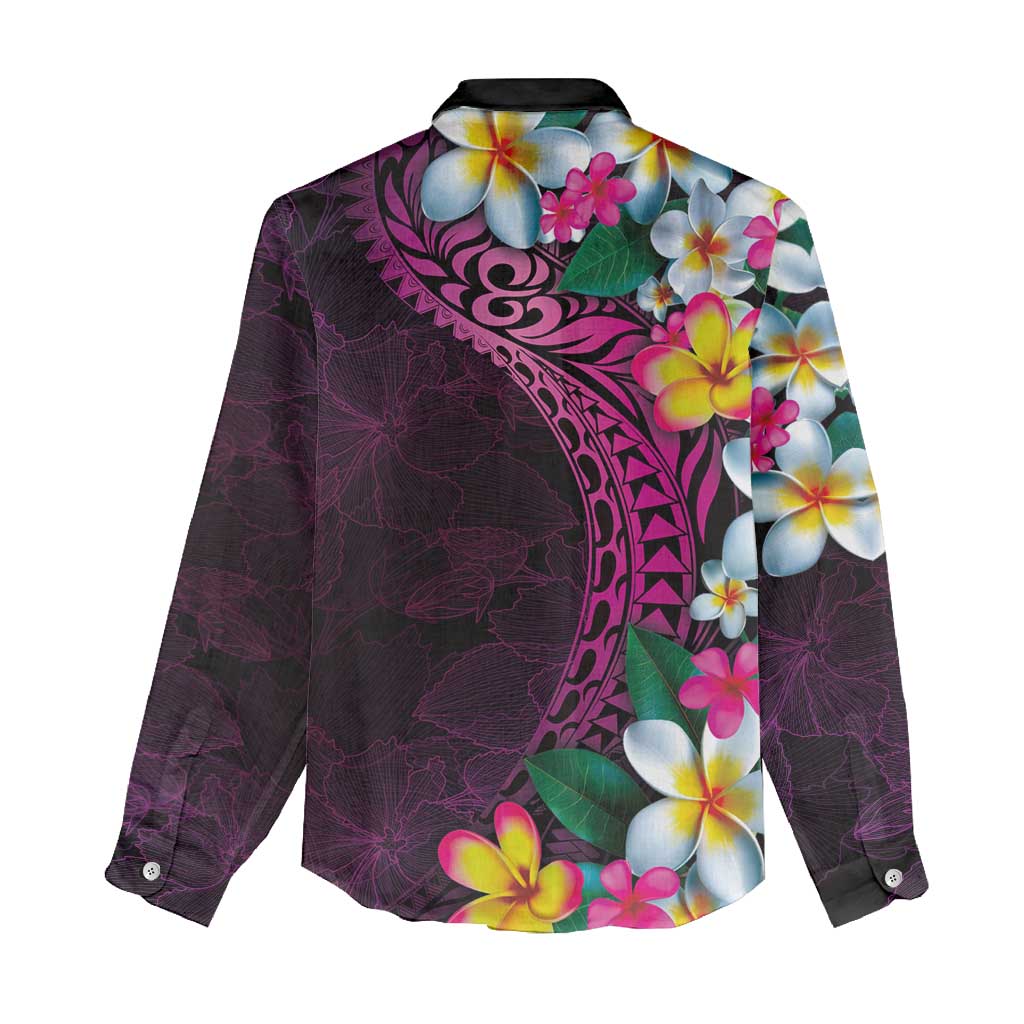 Hawaiian Plumeria-Polynesian Art Tattoo Plum Pink Color Women Casual Shirt