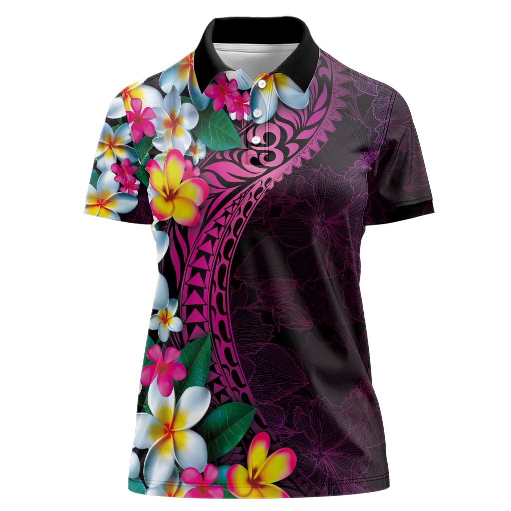 Hawaiian Plumeria-Polynesian Art Tattoo Plum Pink Color Women Polo Shirt LT03 Female Pink - Polynesian Pride
