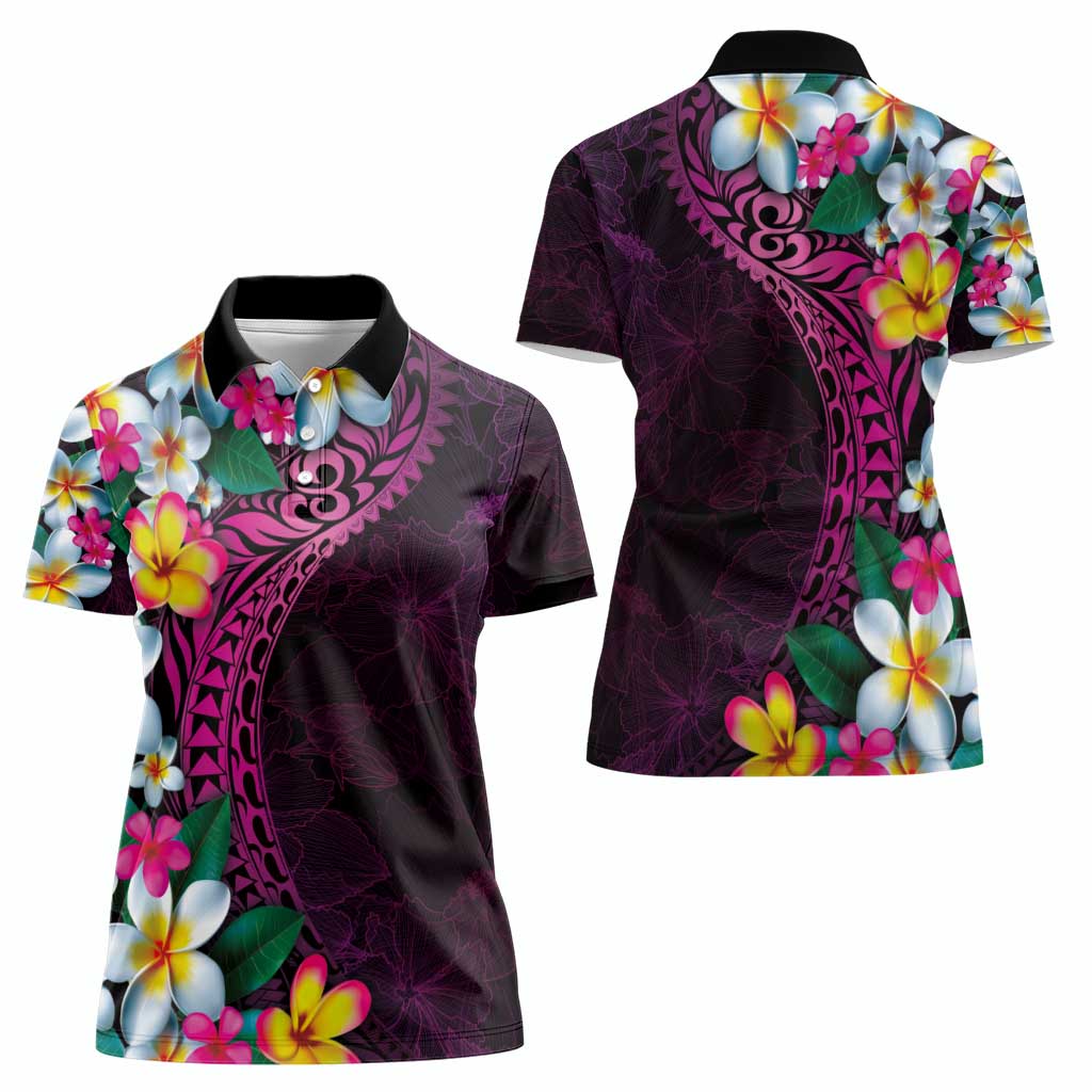 Hawaiian Plumeria-Polynesian Art Tattoo Plum Pink Color Women Polo Shirt LT03 - Polynesian Pride