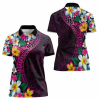 Hawaiian Plumeria-Polynesian Art Tattoo Plum Pink Color Women Polo Shirt LT03 - Polynesian Pride