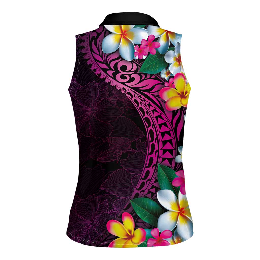 Hawaiian Plumeria-Polynesian Art Tattoo Plum Pink Color Women Sleeveless Polo Shirt LT03 - Polynesian Pride