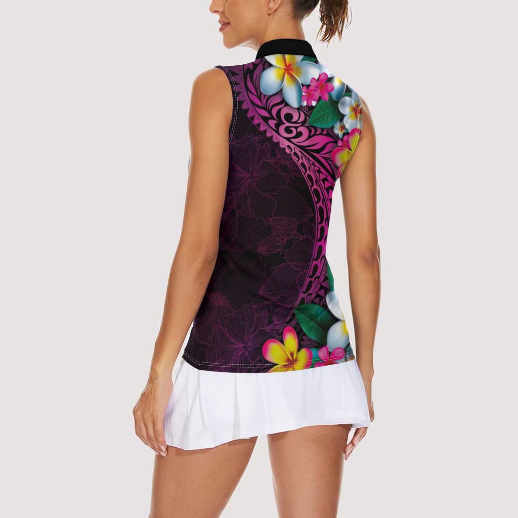 Hawaiian Plumeria-Polynesian Art Tattoo Plum Pink Color Women Sleeveless Polo Shirt LT03 - Polynesian Pride