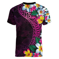 Hawaiian Plumeria-Polynesian Art Tattoo Plum Pink Color Women V-Neck T-Shirt LT03 - Polynesian Pride