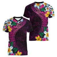 Hawaiian Plumeria-Polynesian Art Tattoo Plum Pink Color Women V-Neck T-Shirt LT03 - Polynesian Pride